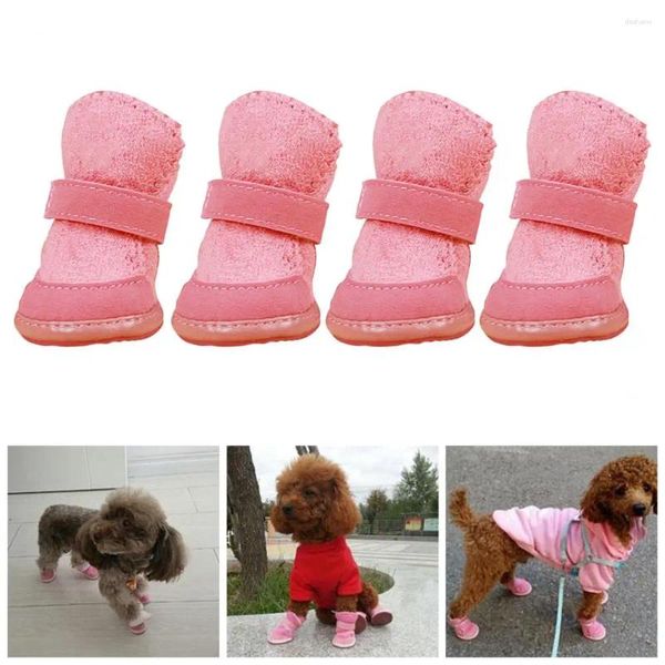 Vestuário para cães, botas de estimação duráveis de lã de lã com fita adesiva de fita adesiva de calçados de calço de calçadões de filhote de filhote de filhotes