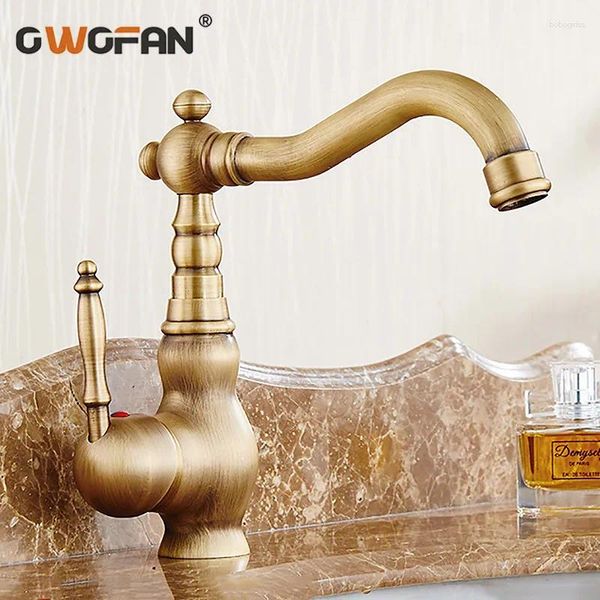 Rubinetti per lavandino del bagno Decorazione per lavabo in ottone massiccio antico Rubinetto classico monocomando e miscelatore acqua fredda HJ-6717F