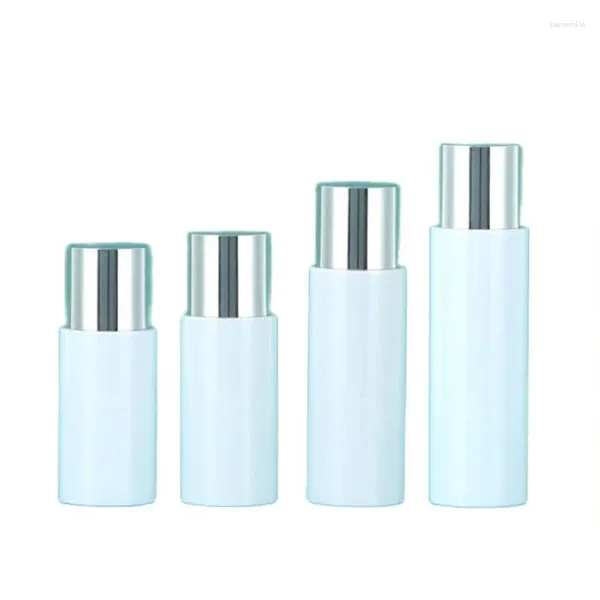 Lagerflaschen 20 stücke Nachfüllbare Flasche 100 ml 120 ml 150 ml 200 ml Glänzende Silber Schraubverschluss Leere Kunststoff PET Kosmetik Toner mit Innenstopfen