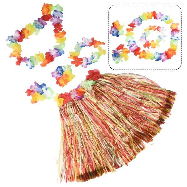 Flores decorativas traje grama saia decoração de plástico feriado jogando flor pulseira guirlanda fantasia terno crianças havaiano adequado