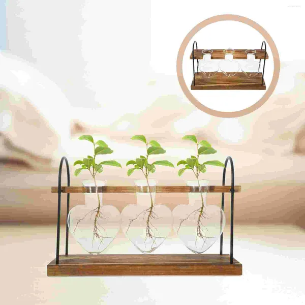 Vasi Cornice in legno Contenitore per piante verdi idroponiche Pothos in vetro trasparente Vaso a forma di cuore Vasi per terrari ad aria