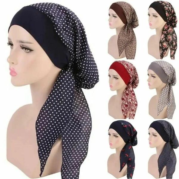 Lenços mulheres muçulmanas impresso pré-gravata lenço elástico feminino turbante câncer quimio chapéu perda de cabelo capa cabeça envoltório headwear estiramento