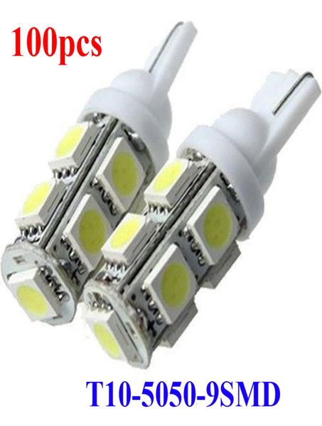 100x Car Auto xenon LED bianco T10 194 W5W led 9smd 5050 Cuneo LED Lampadina Lampada coda laterale parcheggio cuneo luce maker2223365