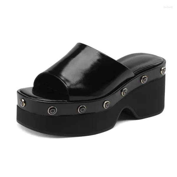 Pantofole HCHAO Ciabatte con plateau Suola da donna Zeppe bianche con punta aperta Scarpe casual da donna Rivetto Pantofola con tacco spesso nero