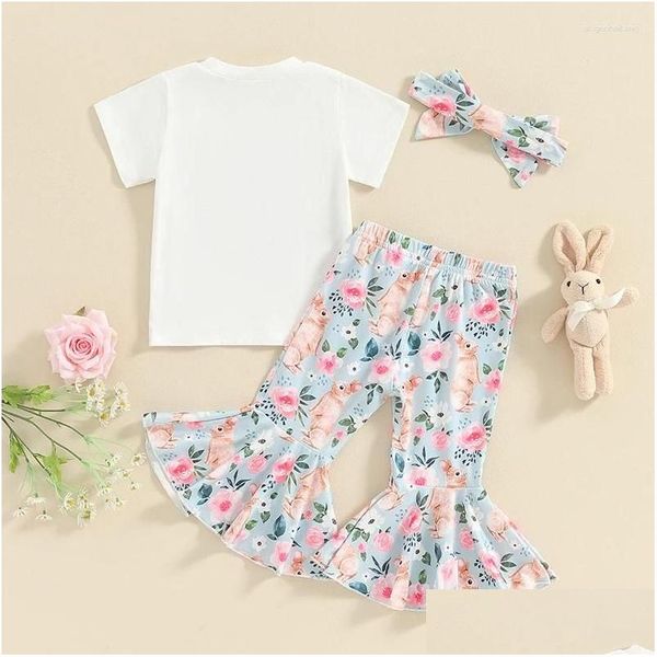 Kleidung Sets Säugling Baby Mädchen Ostern Outfit Print Kurzarm T-Shirt Flare Hosen Stirnband Set Drop Lieferung Kinder Mutterschaft OT8NV