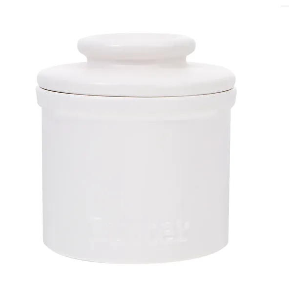 Garrafas de armazenamento Prato de Manteiga Jar Keeper Recipiente de Queijo Cerâmico para Casa Cozinha Presente de Inauguração Branco