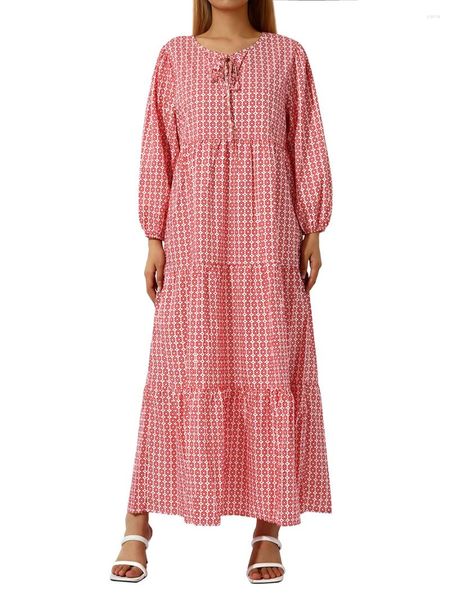 Повседневные платья TRURENDI, женское летнее платье миди в стиле бохо с цветочным принтом, шифоновое платье с принтом, V-образным вырезом и длинным рукавом, многоуровневое струящееся пляжное платье