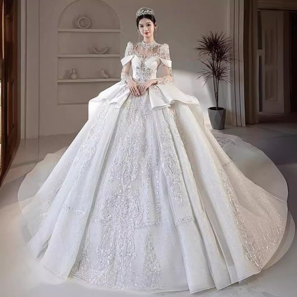Cystal Beadring Vintage Ball Hown Свадебное платье New Long Eleve P Africa Bridal Howns с перспективой с длинным рукавом с длинным рукавом.