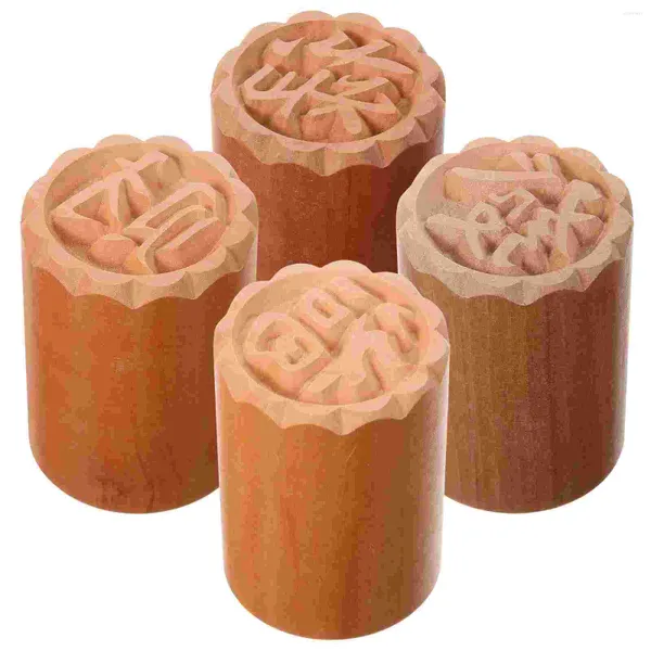 Garrafas de armazenamento 4 Pcs Selo de Madeira Decoração de Festa Mooncake Stamper Pastelaria Utensílios de Padaria Suprimentos Biscoito