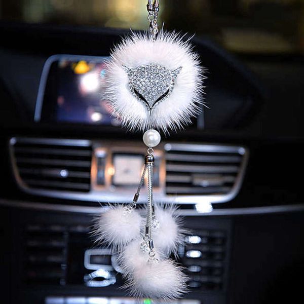 Atualização de luxo carro raposa cabeça pingente espelho retrovisor do carro pingente proteger segurança decoração do carro bling acessórios do carro para a mulher