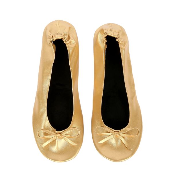 Flats Shoe de ouro Flats portáteis Ballerina Sapatos planos Roll Up Ballet dobrável APÓS APAIXO
