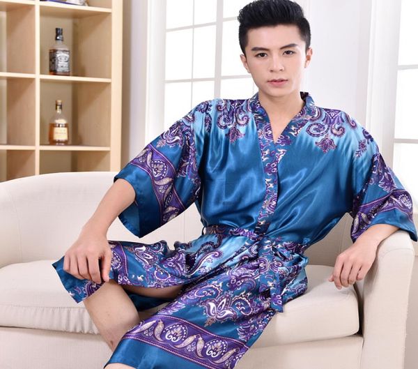 2017 primavera verão outono homens chinês tradicional cetim roupões de seda masculino roupão adulto casual pijama homem sleepwear plus size 3xl6949927