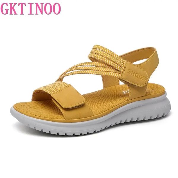 Stiefel Gktinoo 2023 Modemarke Strand Sandalen Frauen Dicke alleinige Sommerschuhe lässige Frauen Sandalen weich gelb Plus Größe 42