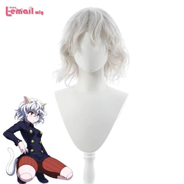 Peruca lemail peruca caçador sintético x caçador neferpitou cosplay wig neferpitou lasca branca curta curta resistente ao calor peruca mulheres