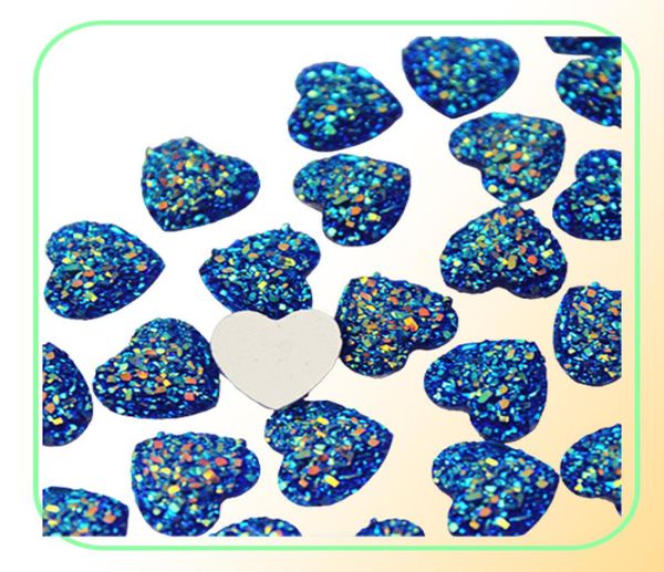 200pcs 12mm Glitter AB Renk Kalp Reçine Rhinestone Cabochon Düz Arka Kristal Taş Aplike DIY Dekorasyon için Düzeltilmez ZZ507869683