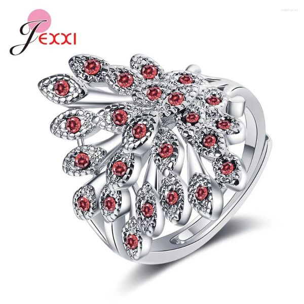 Anéis de cluster na moda pavão fino padrão de cauda anel para mulheres moda genuína 925 prata esterlina tamanho livre jóias presente