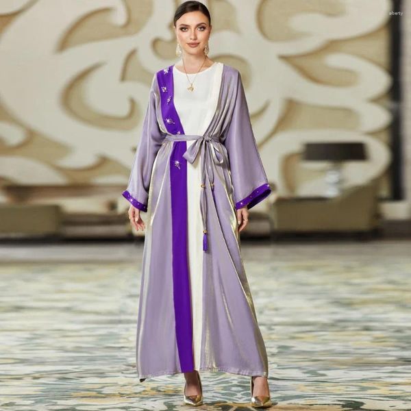 Abbigliamento etnico 2024 Ramadan Abaya Donna Moda musulmana Dubai Arabo Abito da sera con diamanti con cintura Caftano Hijab Abito Eid Abaya islamico