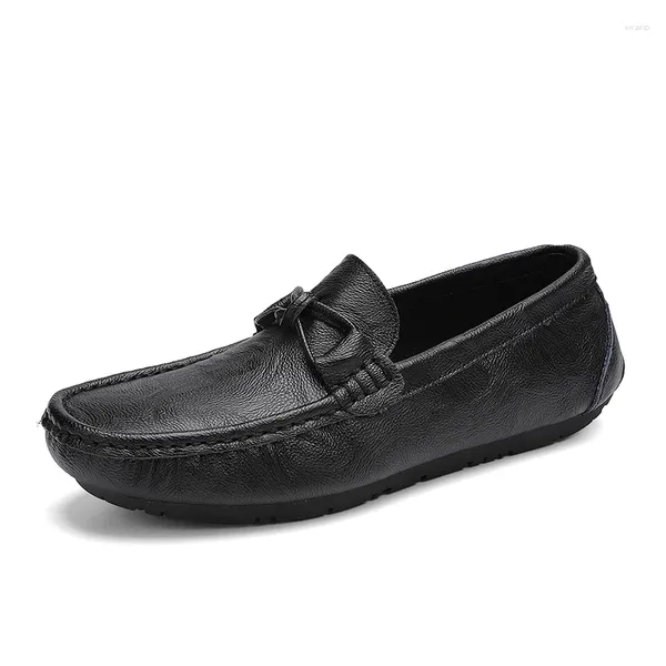 Sapatos casuais clássicos confortáveis homens mocassins de couro deslizamento em apartamentos dirigindo sola macia homem mocassins preto