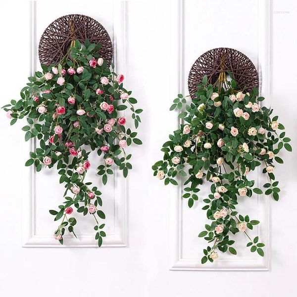 Fiori decorativi simulati rose vite matrimonio fiore arco appeso a parete falso rattan seta pianta verde artificiale giardino soggiorno casa