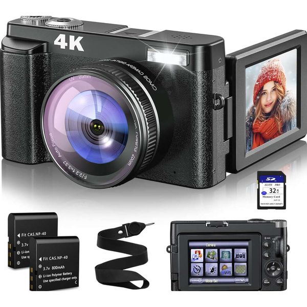 Capture fotos e vídeos impressionantes em 4K com a mais nova câmera Vlogging de 48 MP - foco automático, anti-vibração, zoom digital 16X, cartão SD, tela giratória, flash - compacto e leve