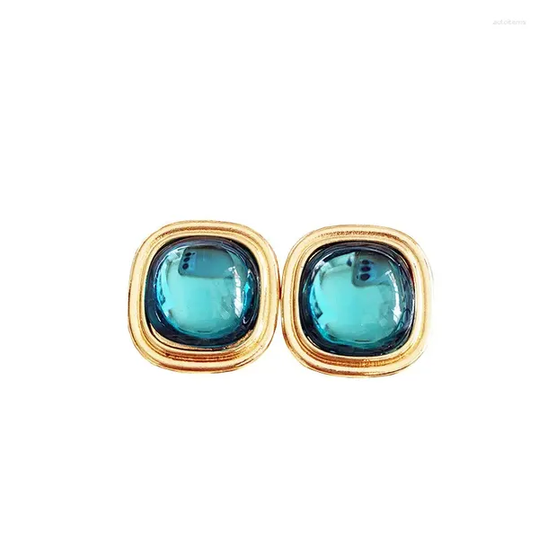 Brincos D015 Moda Golden Squre Blue Stone Set Brinco Mulheres Jóias de Alta Qualidade