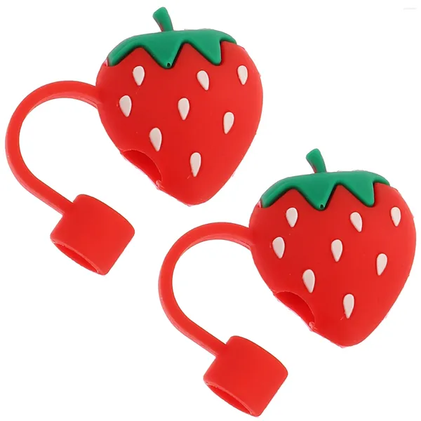 Copas descartáveis palhas 2pcs Dicas de palha de forma adorável cobre plugue de silicone para (Strawberry)