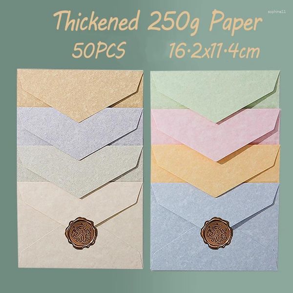 Envoltório de presente 50 pçs/lote Macaron Envelope High-grade 250g Papel Grosso Cartões Postais Papelaria de Negócios Envelopes Retro para Convites de Casamento