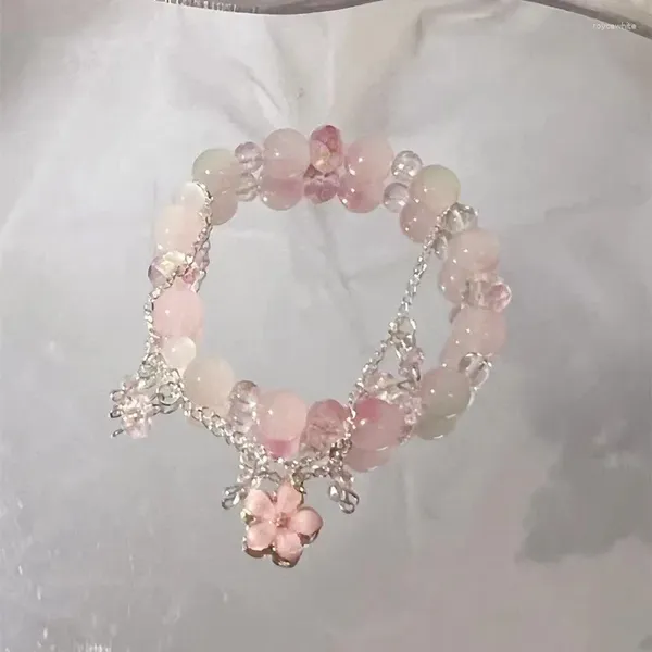 Charm Armbänder Süße rosa Farbe Pfirsichblüte Perlenarmband für Frauen Mode Ins Blume Quaste Kette Armreif Nische Exquisiter Schmuck