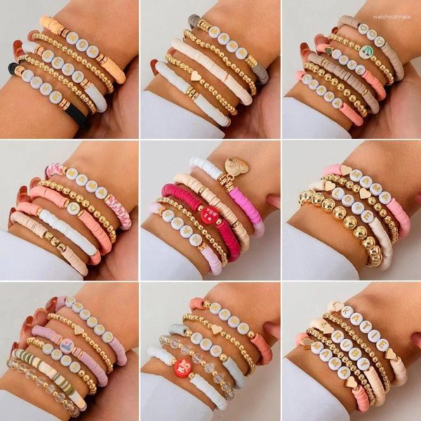 Link pulseiras 2024 colorido multicamadas artesanal frisado pulseira elástica para mulheres meninas delicada doce carta conjunto presentes do dia das mães