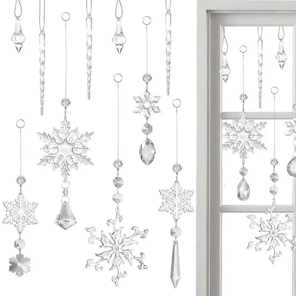 Decorações de Natal Enfeites de árvore de cristal transparente 16pcs acrílico floco de neve para chá de bebê