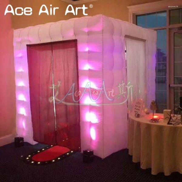 Party-Dekoration, 1,2 m, mit Tür, LED, aufblasbarer PO-Stand, Hintergrund, Würfel, lustiges Zelt für Hochzeit und Werbeverkauf