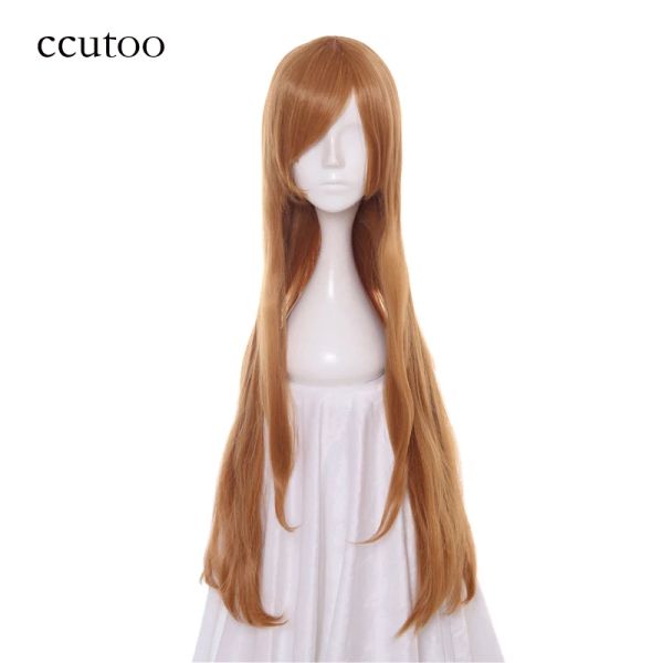 Perucas ccutoo sword arte online yuuki asuna 80cm marrom marrom marrom longo de cabelo reto com estilo sintético de festa de cosplay