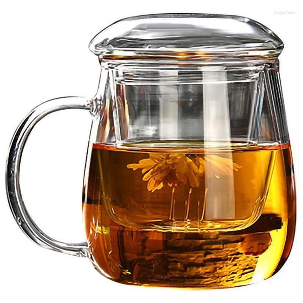 Bicchieri da vino 380 ml Tazza da tè con coperchio Filtro Tazze da caffè Set Tazze Birra Bere Ufficio Bicchieri trasparenti Tazza di vetro Stile cinese