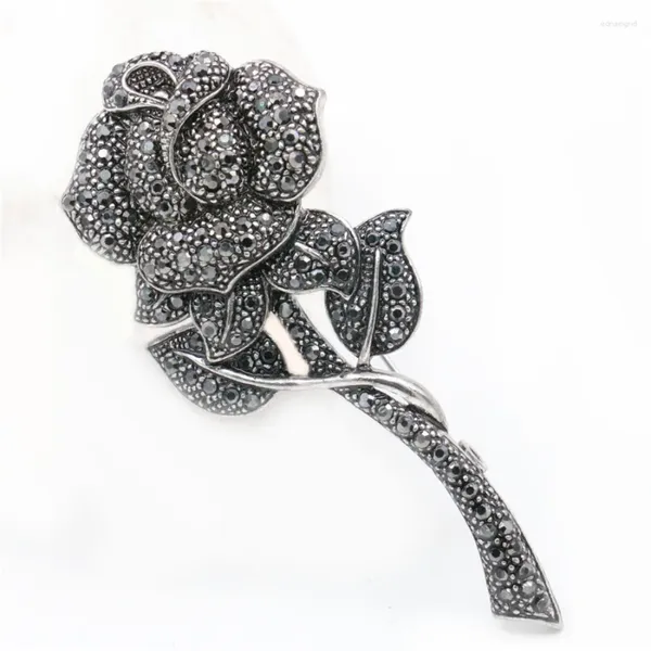 Broschen Schwarze Strassbrosche Blume Rose Blätter Schleife Symbol Elegante Brustnadel Hochzeit Glasperlen Kristall Für Frauen Mädchen