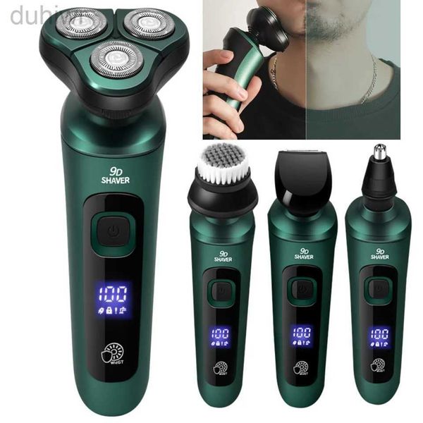 Barbeadores elétricos Smart Shaver LCD Display Digital Três cabeças Navalha flutuante USB recarregável Lavagem Multi-função Faca de barba seca e molhada 2442