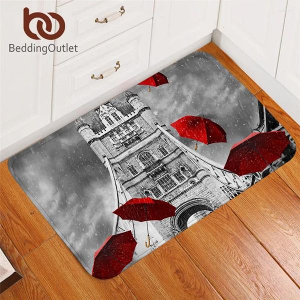 Tapetes BeddingOutlet Guarda-chuva Vermelho Tapete Inglaterra Londres Tapete Absorvente Tapete Torre Ponte no Rio Tâmisa Capacho Tapis