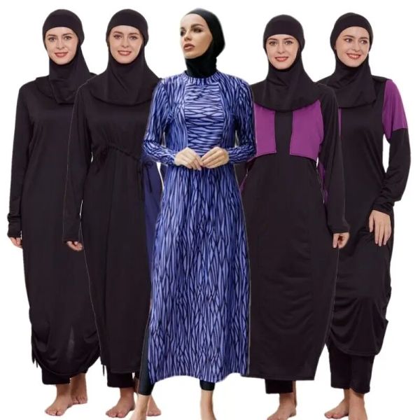 Одежда 3pcs Мусульманские женщины, купающие абайя Буркини, скромные полные купальники купальники пляжная одежда Исламские арабские летние костюмы