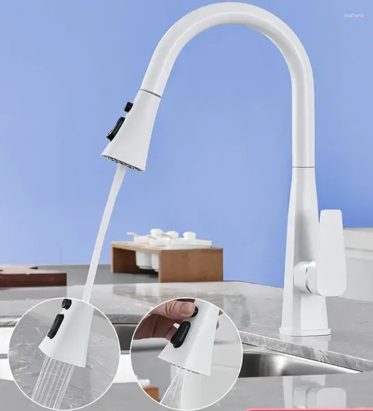 Смесители для кухни Выдвижной смеситель Белый смеситель для раковины Краны с вращением на 360 градусов