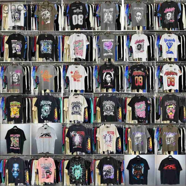 T-shirt Hellstar Designer T-shirt da uomo T-shirt grafica hipster tessuto lavato Street graffiti Lettering lamina stampa Vintage Nero Vestibilità ampia eur taglia s-xl SQIA