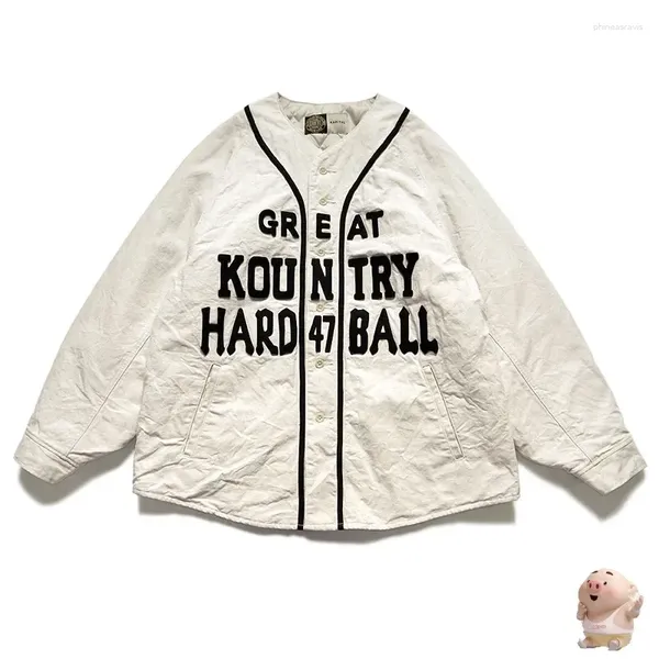 Giacche da uomo Versione top Kapital Koutry Cappotto da baseball in tela di cotone e lino Giacca unisex con ricamo addensato floccato Asciugamano