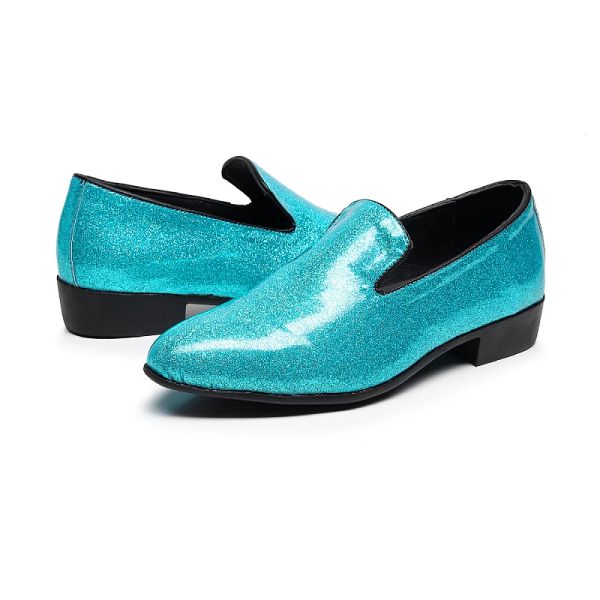 Schuhe große Größe 50 Fashion Patent Leder Schuhe Männer Luxus soziale glänzende blaue Herren Heels Schuhe Trendy Glitter Slipon Herren Kleiderschuhe