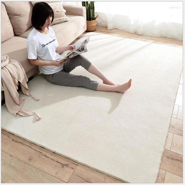 Teppiche Dicker Lammwolle-Teppich für Kinderzimmer, einfacher einfarbiger Schlafzimmer-Fußteppich, lebende Plüschteppiche, rutschfeste Bodenmatte, weiß