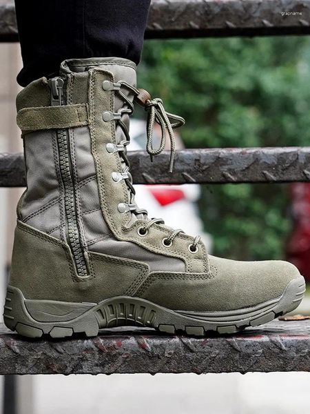 Sapatos de fitness com zíper alta superior botas combate militar wearproof trabalho dos homens treinamento esportes ao ar livre deserto caminhadas tático 46 tamanho