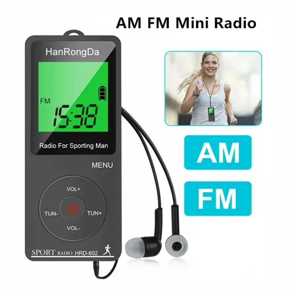 Rádio portátil am fm mini rádio display led com pedômetro fones de ouvido sintonização digital rádio esportivo para correr andando rádio de bolso