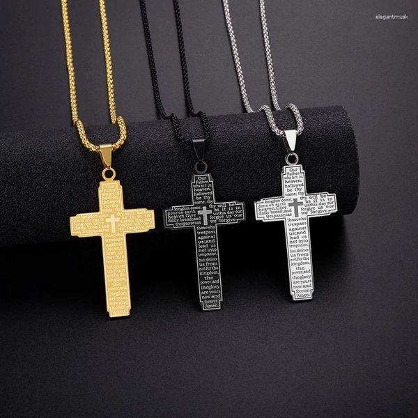 Anhänger Halsketten Christian Bibel Kreuz Edelstahl Silber Farbe Große Halskette Herrenschmuck Corrente Masculina