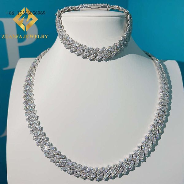 Vendita calda Pronta per la spedizione Iced Out Diamond 13mm 2 file di pietra VVS Catena di collegamenti cubani moissanite