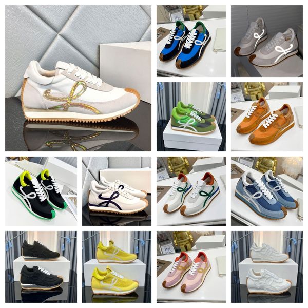 Mens Womens Luxo Casual Sapatos Fluxo Corredor Em Camurcedudos de Nylon Lace Up Sneaker Sneak Soft Upper Mel Borracha Curvas