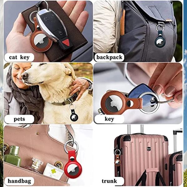 Anti-Lost-Schlüsselbundhalter Ledertasche für Apfellufttag-Tag Hund Cat Pet Collar Keys GPS Tracker Locator Schutzabdeckung