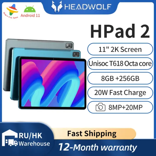 Управление Headwolf Hpad 2 Android-планшет 11 дюймов 8 ГБ оперативной памяти 256 ГБ ПЗУ 4 ГБ LTE планшеты ПК Unisoc T618 Octacore 8-мегапиксельная + 20-мегапиксельная камера 7680 мАч аккумулятор