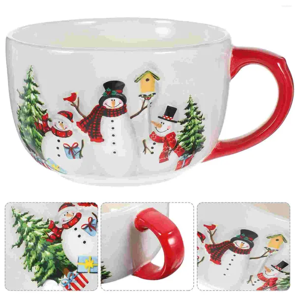 Canecas Adorável Copo de Água Cereais Copos de Sopa de Natal Padrão de Boneco de Neve Cerâmica Café da Manhã Decorações de Natal